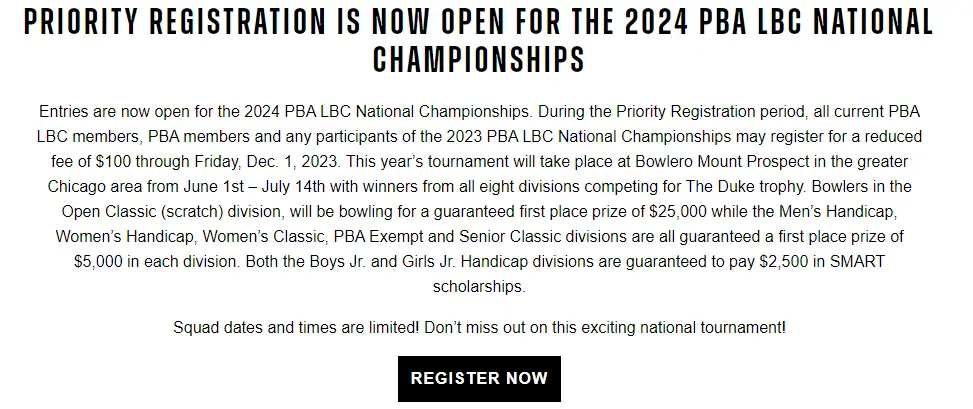 Priority registration for the 2024 P BALB C National Championships